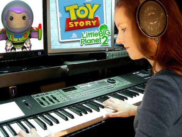 Video game music composer Winifred Phillips, shown working on the music of LittleBigPlanet 2 Toy Story.