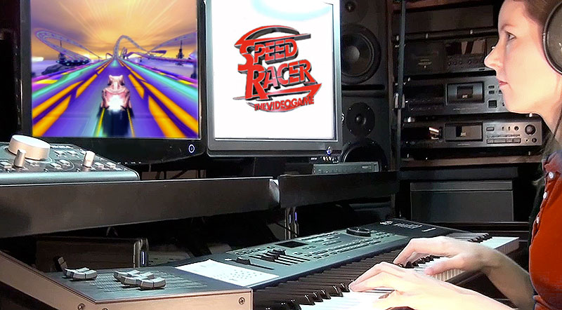 Video game composer Winifred Phillips, working on the music of Speed Racer the Video Game.