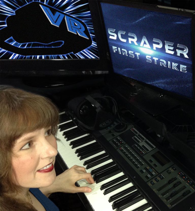 Working on the music of the Scraper: First Strike VR game, Winifred Phillips is here shown in her professional music production studio.