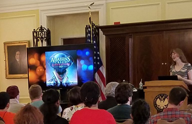 Popular video game composer Winifred Phillips discussing her music from Assassin's Creed Liberation during her lecture at the Library of Congress (Thomas Jefferson Building, Washington DC). This was the first video game music composition lecture given at the Library of Congress.