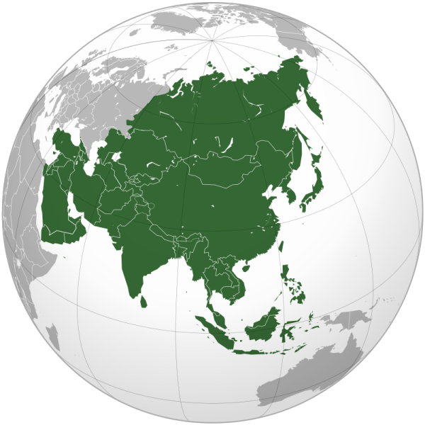 An image isolating the continent of Asia, as used to illustrate the listing of Asian game audio communities (in the article by popular video game composer Winifred Phillips)