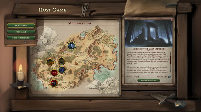 From the video game The Dark Eye: Book of Heroes, a depiction of one of the in-game menus. The game was published by EuroVideo Medien Gmbh, and developers Random Potion. The music for The Dark Eye: Book of Heroes was composed by award-winning game composer Winifred Phillips.