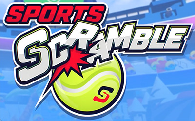 The Sports Scramble logo image for the VR game, as discussed in the article by Winifred Phillips (composer of video game music).