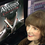 Photo showing award-winning game composer Winifred Phillips working in her music production studio.