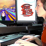 Game music composer Winifred Phillips, shown here working in her music production studio.