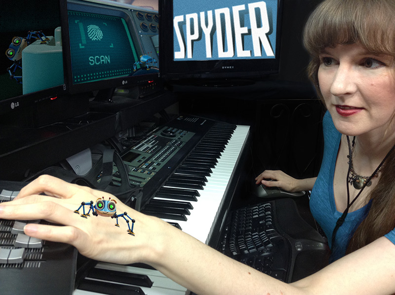 Award-winning game music composer Winifred Phillips working in her music production studio on the musical score of the Spyder video game for Apple Arcade. Her credits include games in five of the biggest franchises in gaming, and she is considered an authority on video game music who has given lectures at such venues as the Game Developers Conference (GDC), the Society of Composers and Lyricists, and the Library of Congress in Washington DC.