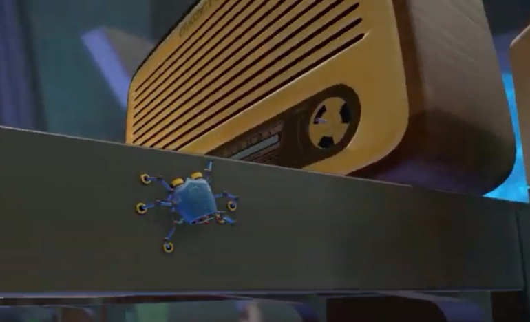 Closer shot of the radio found in the War Room level of the Spyder video game, as included in the article by Winifred Phillips (video game music composer).