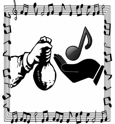 An illustration of the concept of trading music for valuable compensation, as included in the article written by game music composer Winifred Phillips.